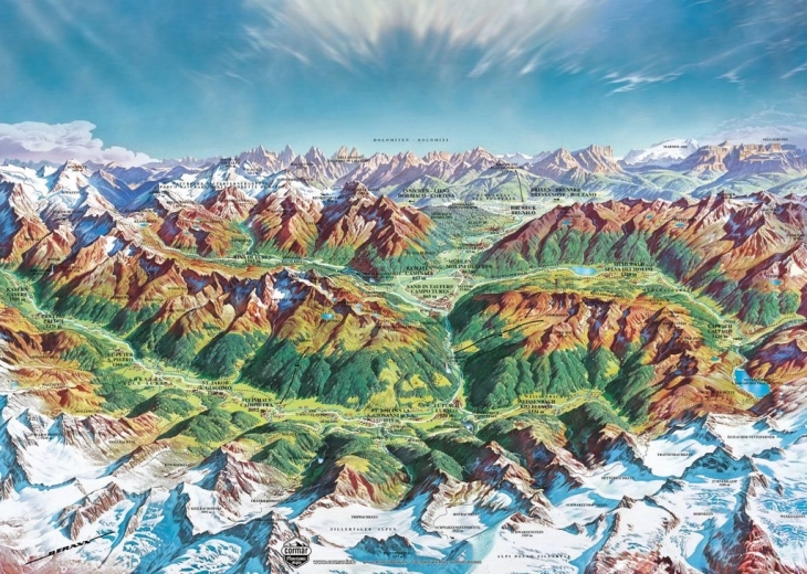 Heye Puzzle Map Art: Mountain World in the Alps 2000 Pieces