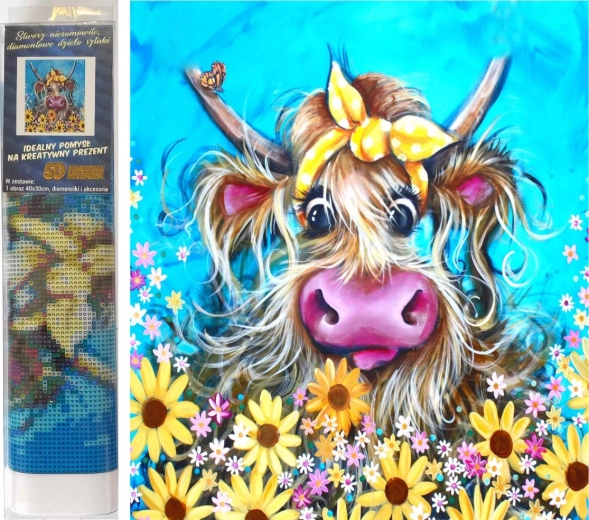 NORIMPEX diamond painting – cow with bow 30 × 40 cm