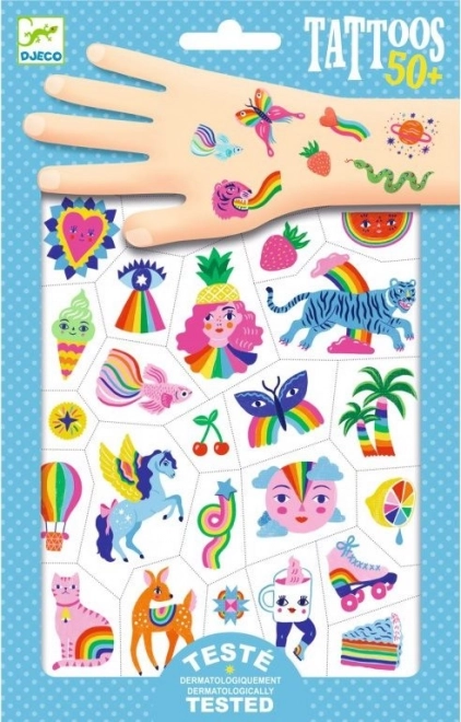 DJECO Temporary Rainbow Tattoos for Children, 2 Sheets (50+ Designs)