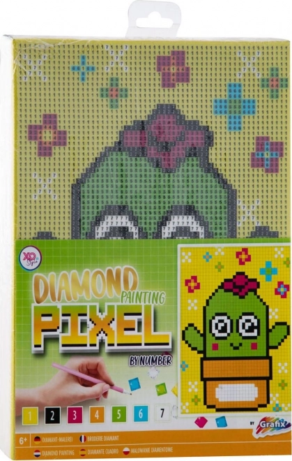 Diamond painting on frame Grafix Pixel Cactus 15 × 20 cm