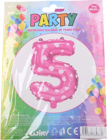 Ballon cijfer 5 roze met hartjes 82 × 47 cm