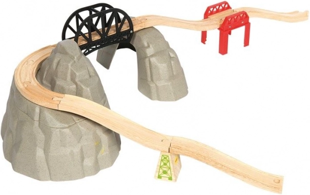 Ensemble de train en bois avec voie de montagne