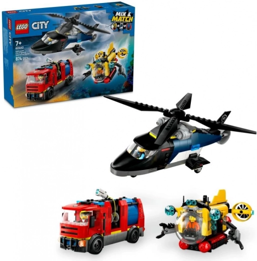 LEGO CITY helicopter, fire truck and submarine