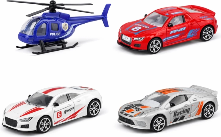 Cars and helicopter included