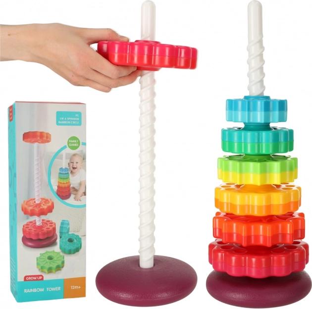 Regenbogenturm mit gezahnten Ringen – spiralförmiges Stapelspielzeug für Kinder ab 12 Monaten