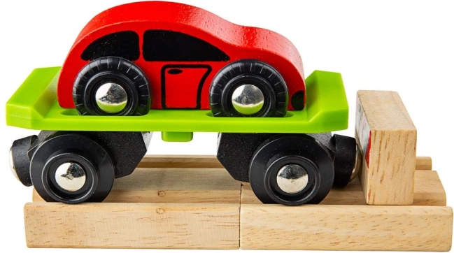 Vagon autóval és vasúti sínekkel Bigjigs Rail