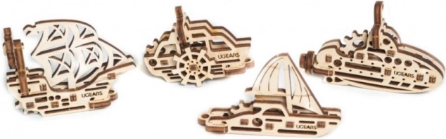 Ugears Puzzle mécanique 3D en bois – 4 porte-clés mécaniques Navires