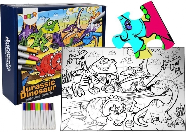 Farvelægningspuslespil Dinosaurer med tuscher