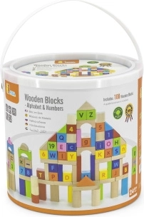 VIGA wooden educational blocks 100 pcs – letters and numbers