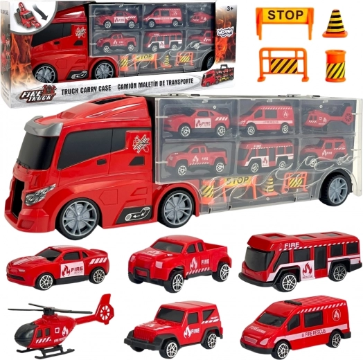 WOOPIE Hasičský transportér 3v1 Červený 11 ks