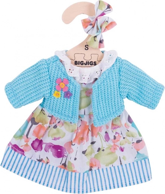Bigjigs Toys türkiz ruha szvetterrel 28 cm-es babához