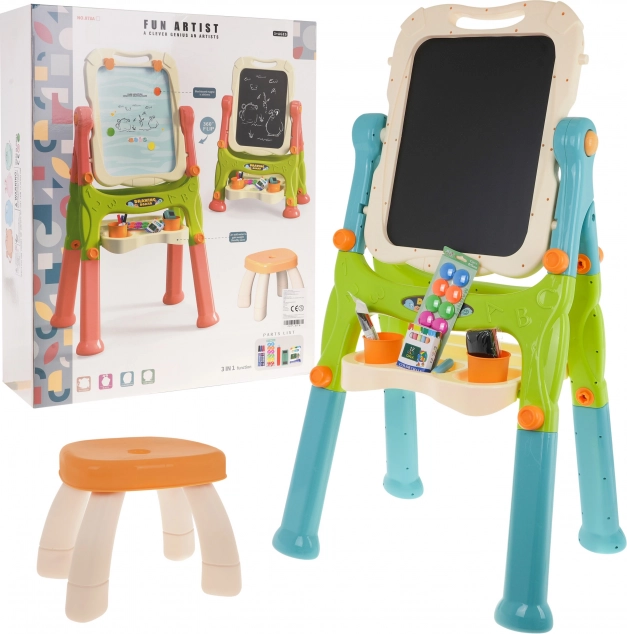 Children's 2-in-1 Board: Magnetic and Chalk with Height Adjustment and Stool