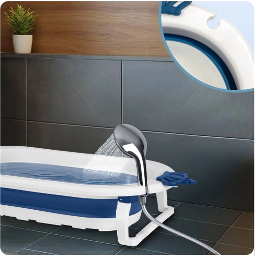 Folding design and shower holder for splash-free bathing