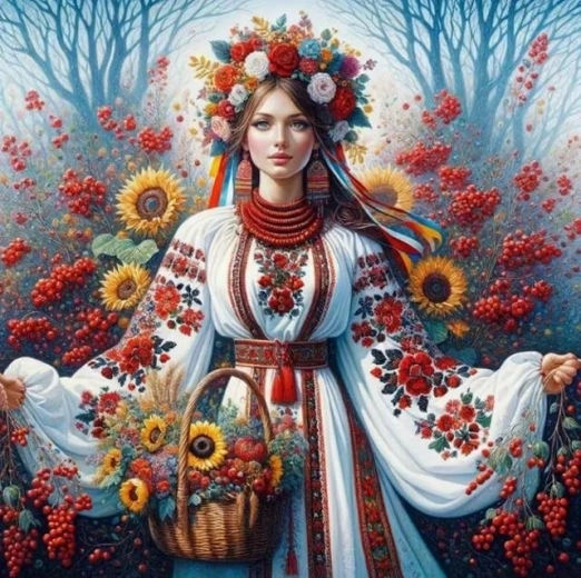 Diamantmalerei – Slawisches Mädchen mit Blumen 30 × 40 cm