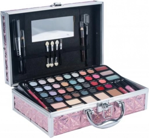 Pink medium makeup case with complete makeup set
