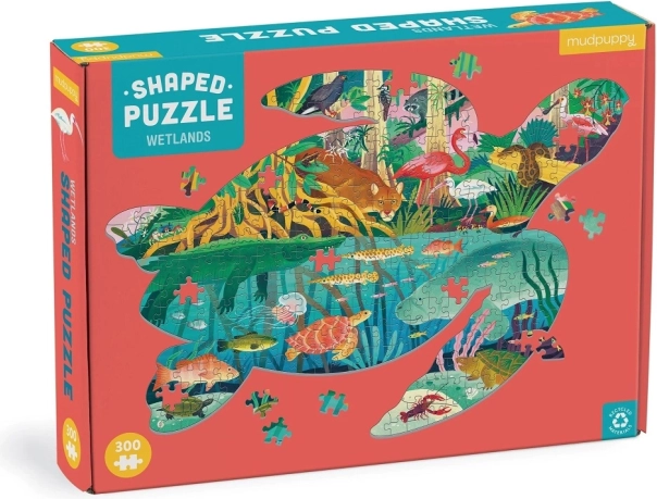 Turtle-Shaped Puzzle – Wetlands, 300 Pieces – Mudpuppy