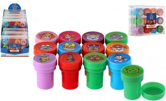 Samobarvicí razítka pro děti PAW PATROL – sada 12 ks v plastové krabičce