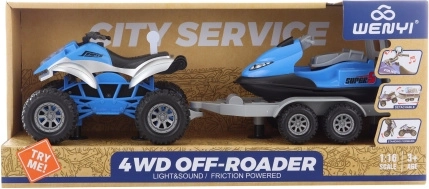 Plastic quad bike with trailer and scooter – Battery-powered quad bike with scooter