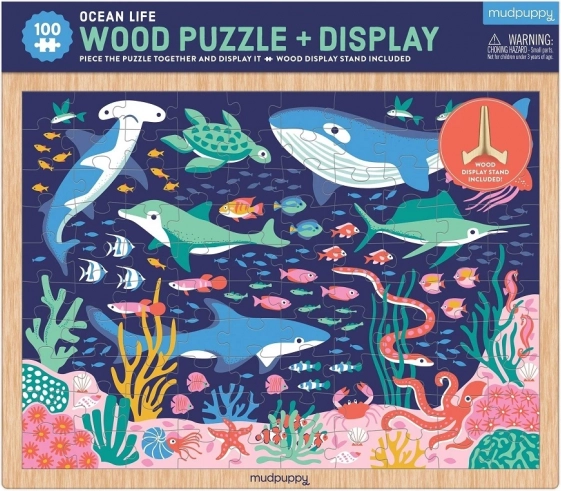 Mudpuppy Wooden Puzzle Ocean Life with Stand – 100 Pieces