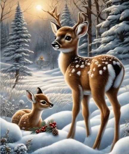 Diamond Painting Fawns in a Snowy Forest 30 × 40 cm