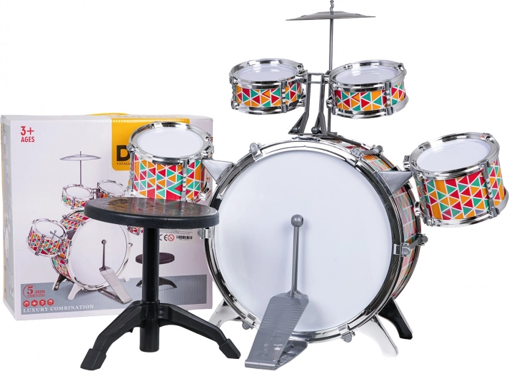 kinder kleurrijke drumset met krukje