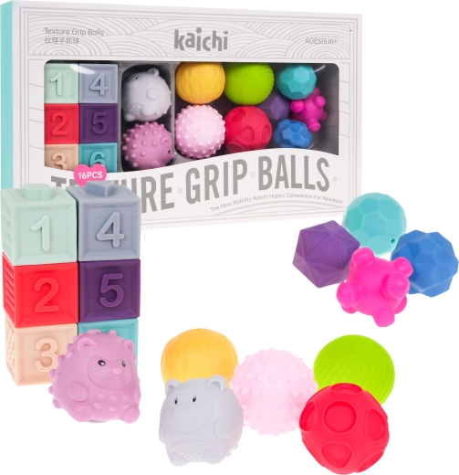 Sensorische set van foam voor kinderen 6m+ – ballen, blokken en diertjes, 16 stuks