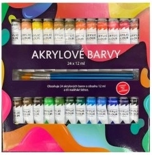 Peintures acryliques 24×12 ml avec pinceaux, pour céramique, verre, bois et papier