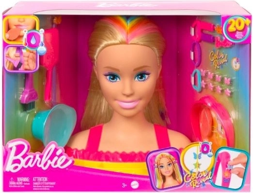 Barbie styling head neon rainbow blonde hair