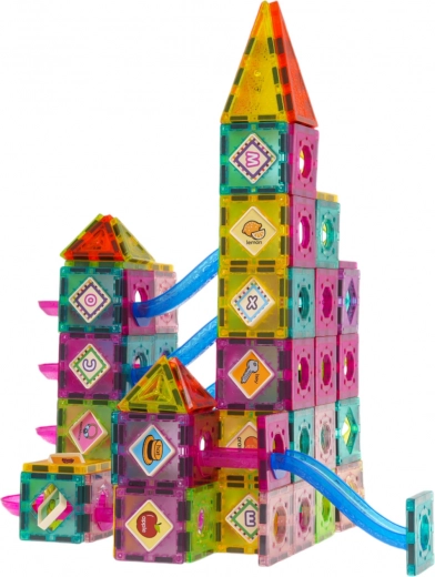 Magnetic Building Set Castle with Marble Run 139 Pieces