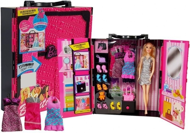 fashion doll wardrobe pink suitcase with accessory set