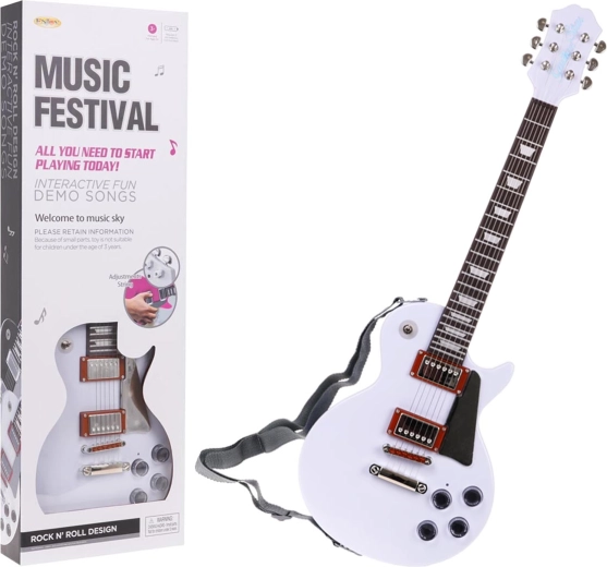 Gyermek elektromos gitár fejhallgatóval és mikrofonnal – Fehér
