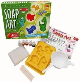 Dinosaurus zeep maken creatieve set met vormen en accessoires in doos 26x20x7cm