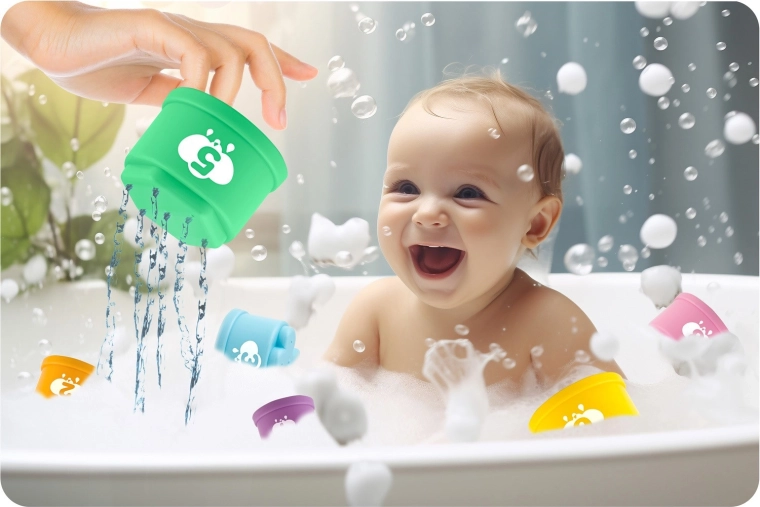 Gioco sensoriale con l’acqua nella vasca