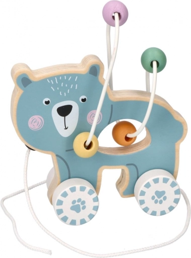 Wooden Pull Toy with Bead Maze - Teddy Bear
