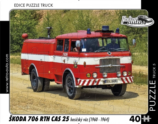 Retro Cars Puzzle Škoda 706 RTH CAS 25 Fire Truck 40 Pieces