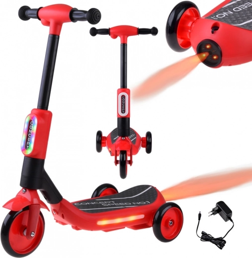 Monopattino elettrico a tre ruote per bambini con luci LED ed effetto vapore – Rosso