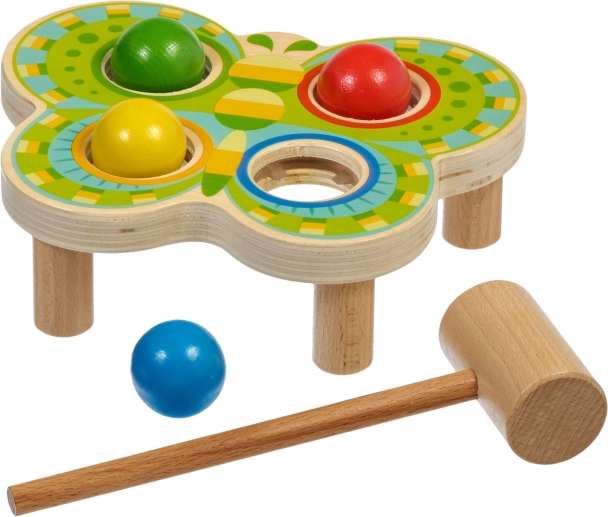 Marteau en bois Papillon avec 4 boules colorées