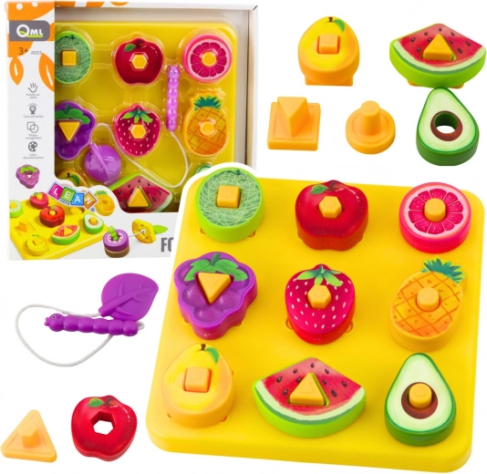 Oktató puzzle gyerekeknek – geometrikus gyümölcsök fűzővel