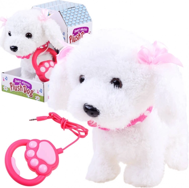 Chiot en peluche interactif avec laisse – Blanc