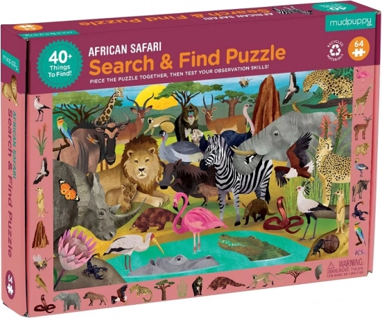 Mudpuppy Puzzle Safari Jigsaw and Search 64 Pieces