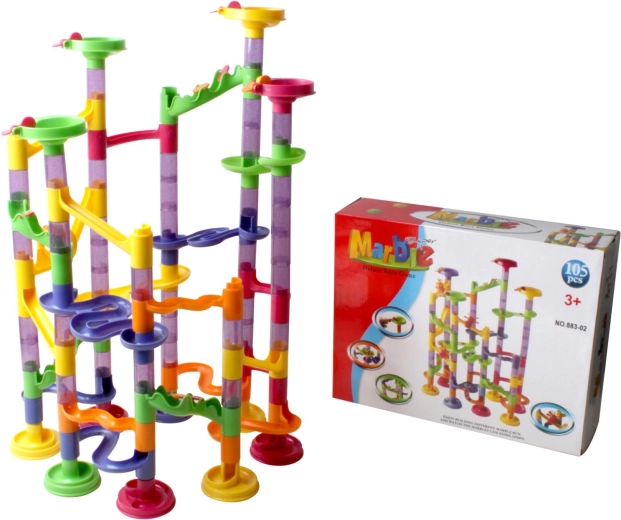 Kids’ marble run 3+ with construction pieces, 105 pcs and 30 marbles
