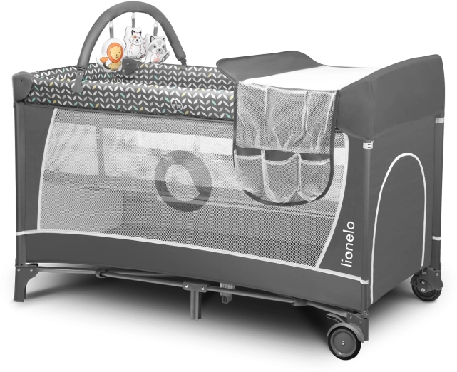 Travel cot and playpen 2-in-1 LIONELO Flower – Grey
