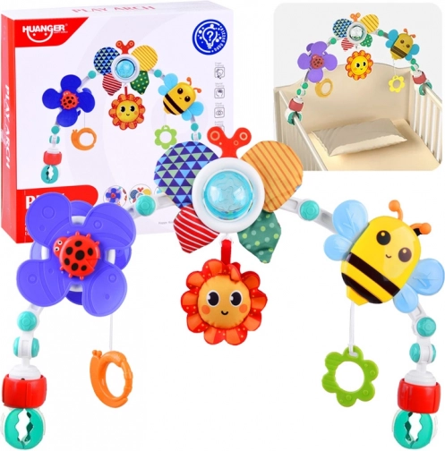 colorful hanging arch for stroller, crib and car seat for babies