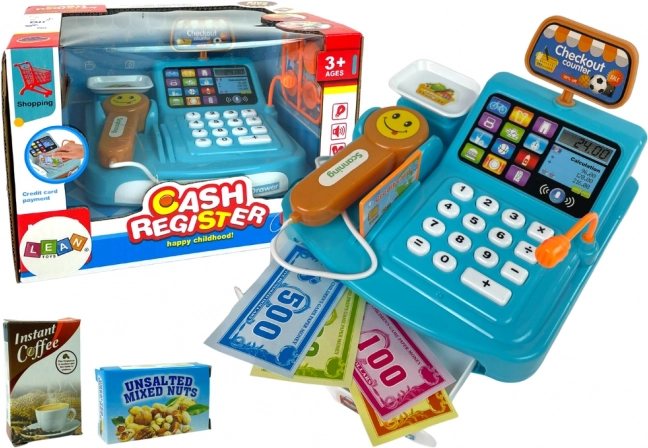 Kids' cash register with scale and battery-powered scanner