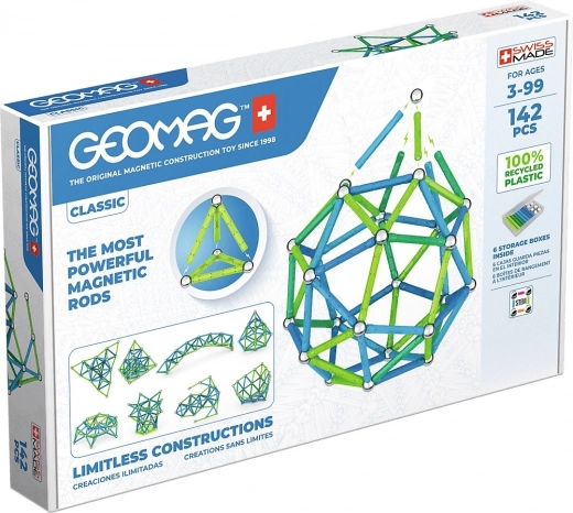 Geomag Classic Recycled magnetic construction set, 142 pieces – blue and green