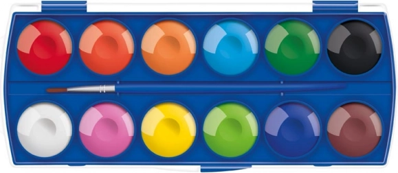 Watercolors 12 pcs with diameter 30 mm + brush