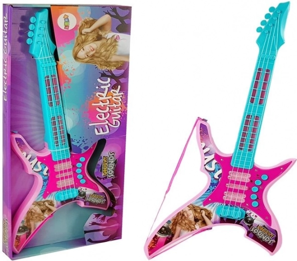Dziecięca gitara elektryczna z migającymi światłami i dźwiękami, różowa, 62 cm