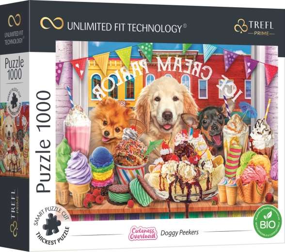 Trefl UFT puzzle Cuteness Overload: puppies in front of a pastry shop 1000 pieces