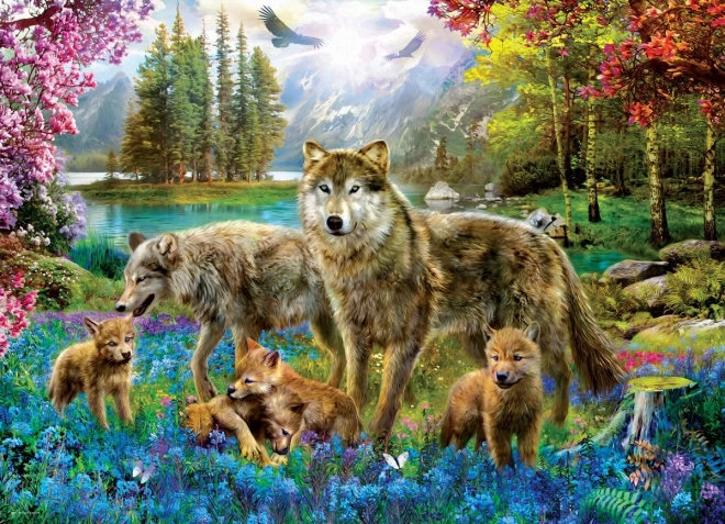 Puzzle EUROGRAPHICS Wolf Family by the Lake XL 500 Pieces