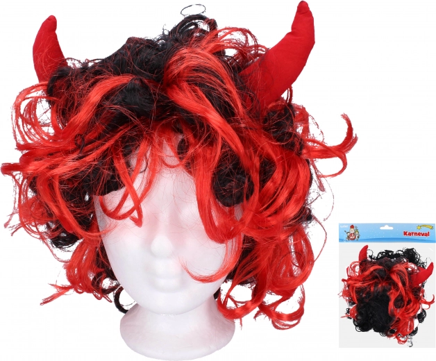Perruque avec cornes rouges pour diablotins et diablesses